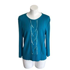 Apostrophe Women's  Size XL Blue Embellished Pullover Sweater Casual Knit